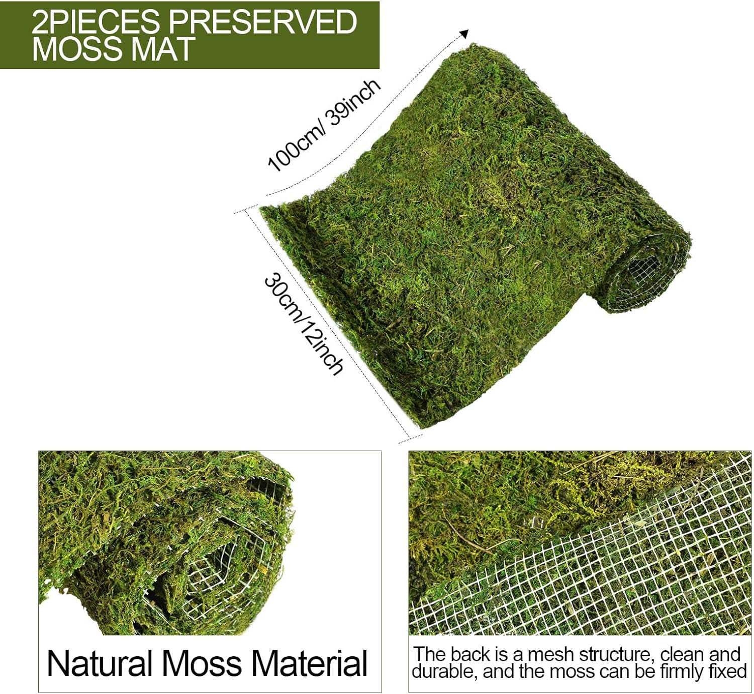 Jutom 2 Rolls Dried Moss Table Runner 12 x 40 Inch Preserved Sheet Moss Mat Artificial Green for Crafts Party Wedding Garden Decor