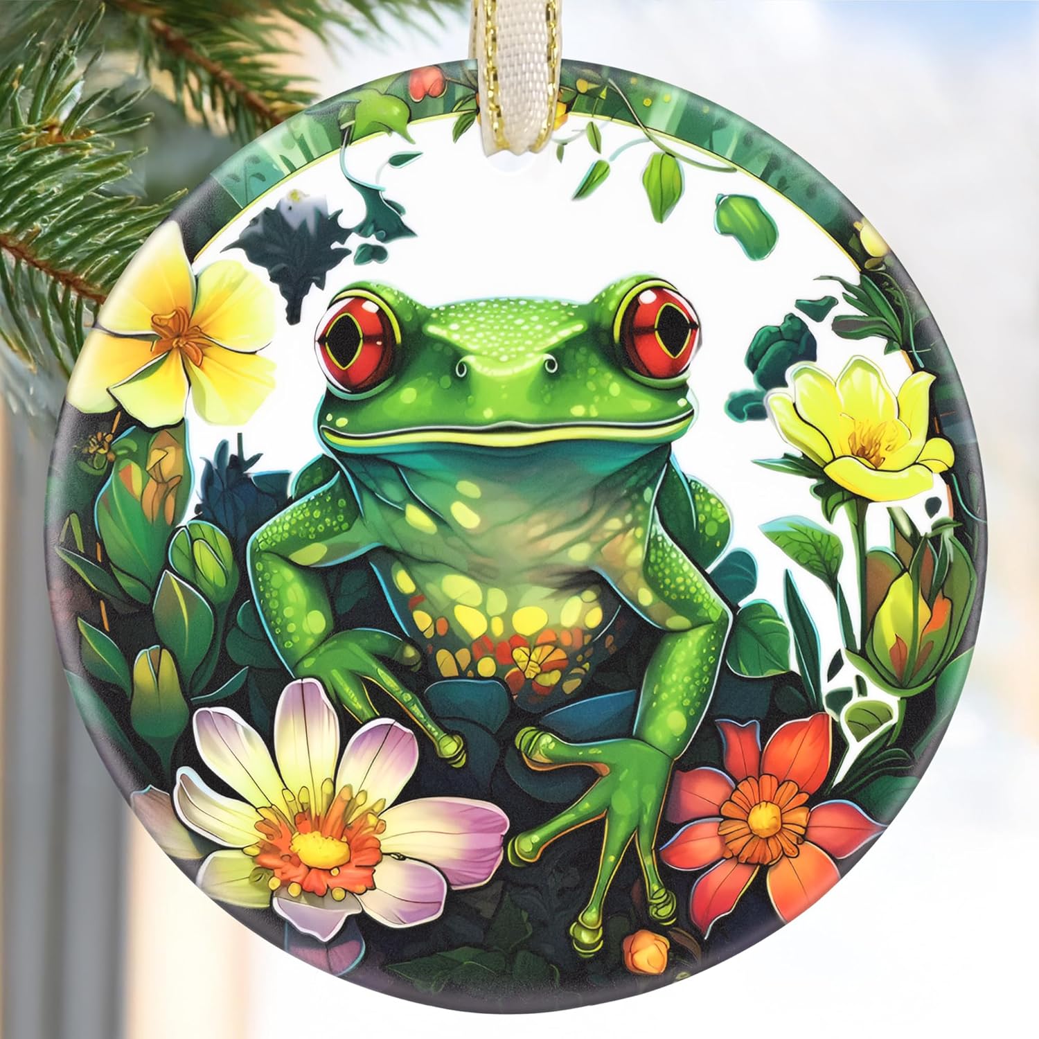 Frog 2025 Ornaments for Christmas - Round Ceramic Holiday Decor - Beautiful Gift Christmas Tree Decoration