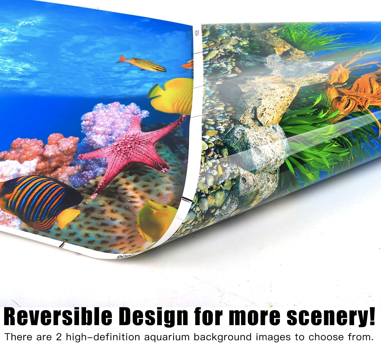 Lainrrew Aquarium Background Poster HD, Dual-Sided Water Plants & Fish Tank Landscape, 16"x40", Vivid Marine Life, Waterproof Scenery, Easy to Install, Durable Tank Decor (Type 1)