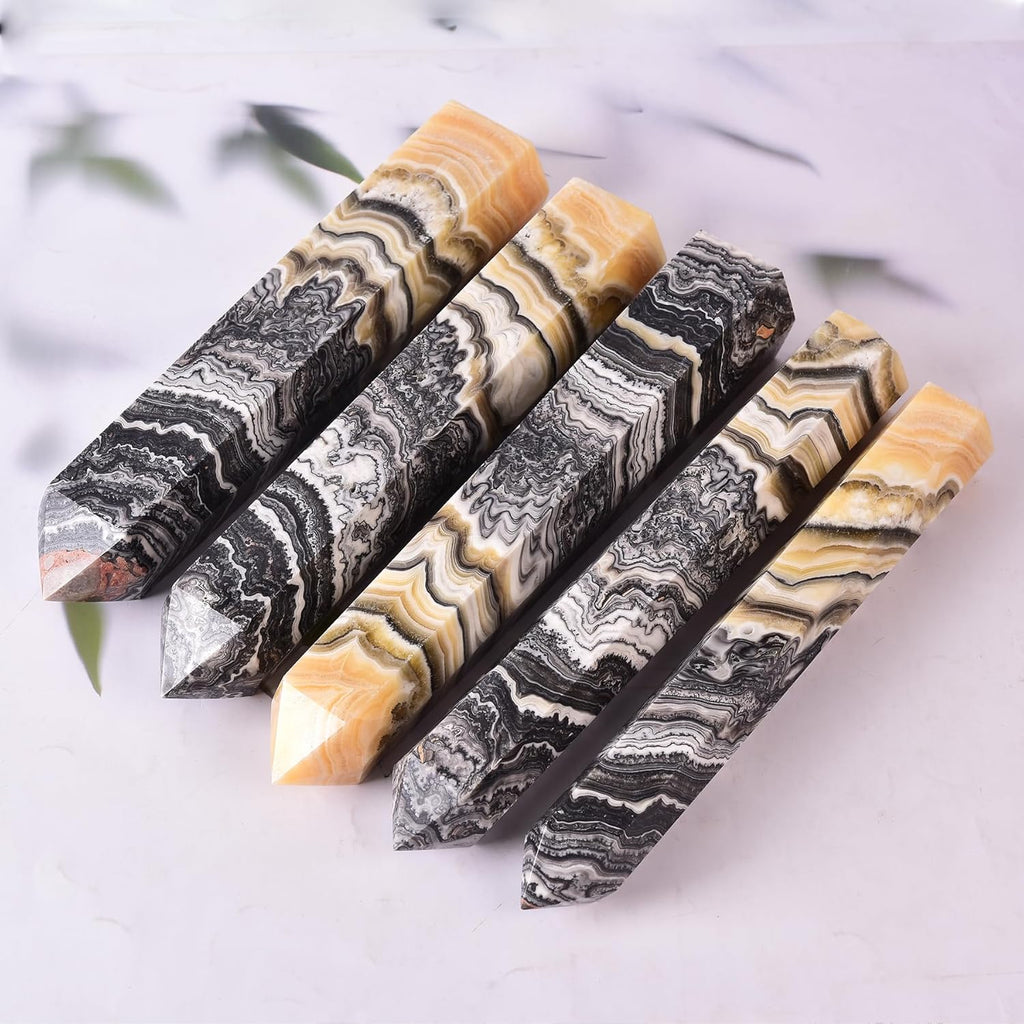 JIC Gem Natural Black and Yellow Calcite Healing Crystal Obelisk Tower 6 Faceted Large Crystal Wand Reiki Chakra Meditation Therapy Decor Crystal Gift 3.5-4.0 Lbs