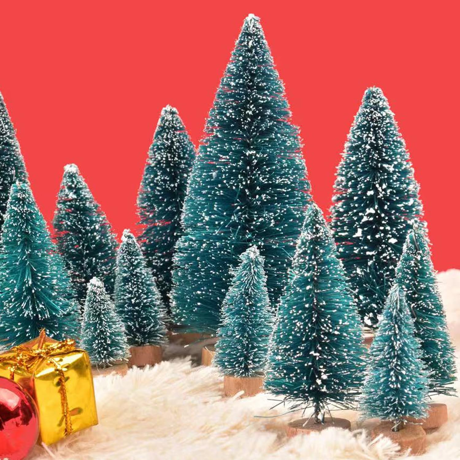 9PCS Artificial Christmas Trees,Sisal Snow Frost Trees Bottle Brush Trees Mini Christmas Tree Pine Tree for DIY Room Decor Home Table Top Decoration