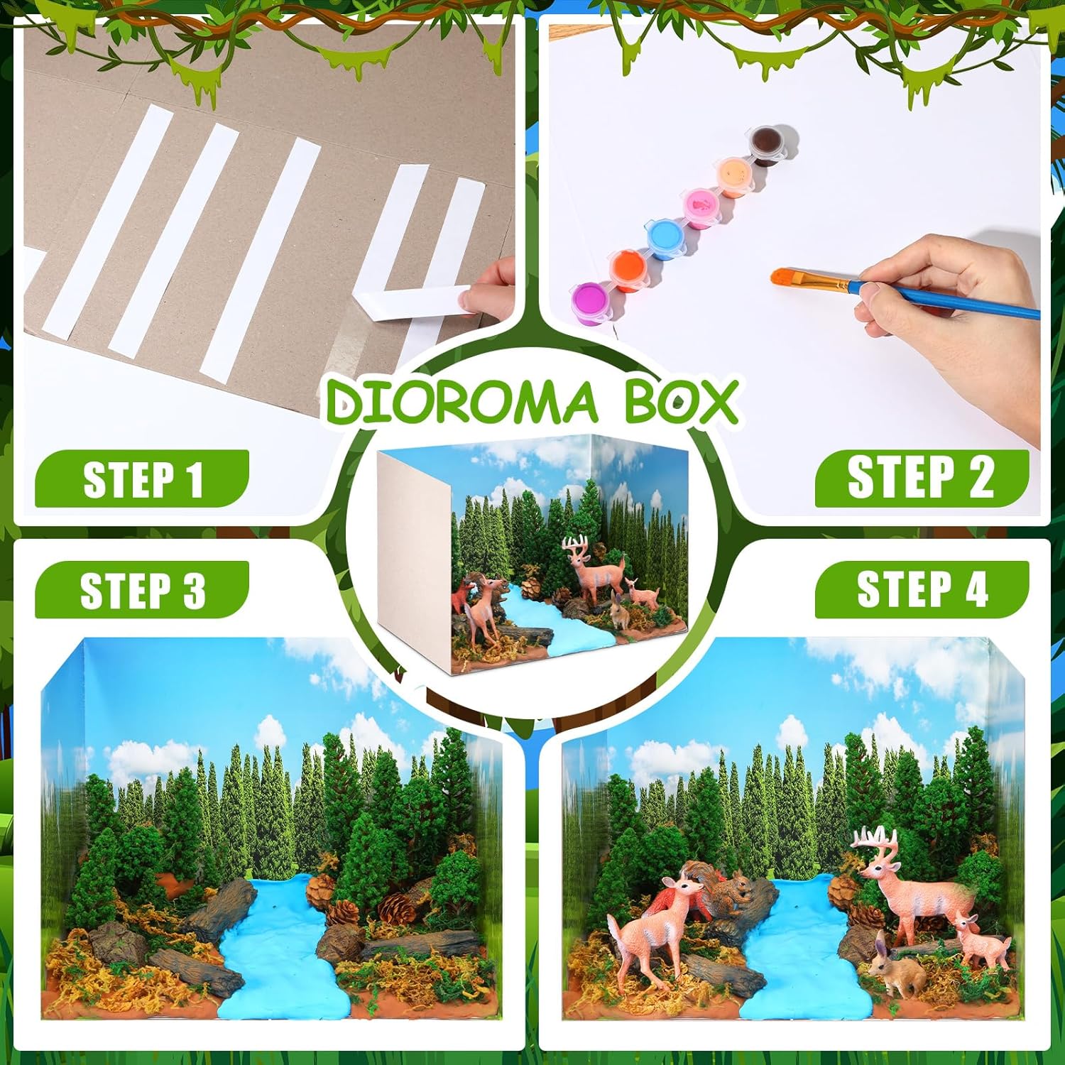 Forest Diorama Kit Project Supplies Include Woodland Animals Figures Deer Figures Artificial Model Tree Fake Rocks Moss with Gift Box for Gifts Birthday Christmas Party Favors