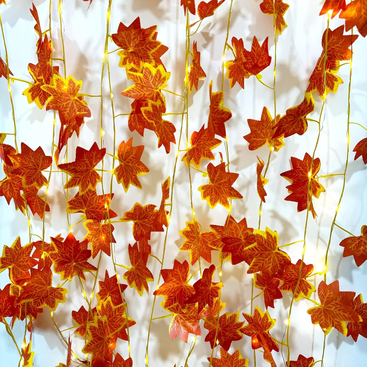 6 Pcs Artificial Hanging Plants Red Maple Leaf Vines With 60 Warm Lights,Red Maple Tree Vine Leaves,Fake Plant Vine Hanging Garland for Wall,Party Wedding,Home,Kitchen,Indoor and Outdoor Decoration