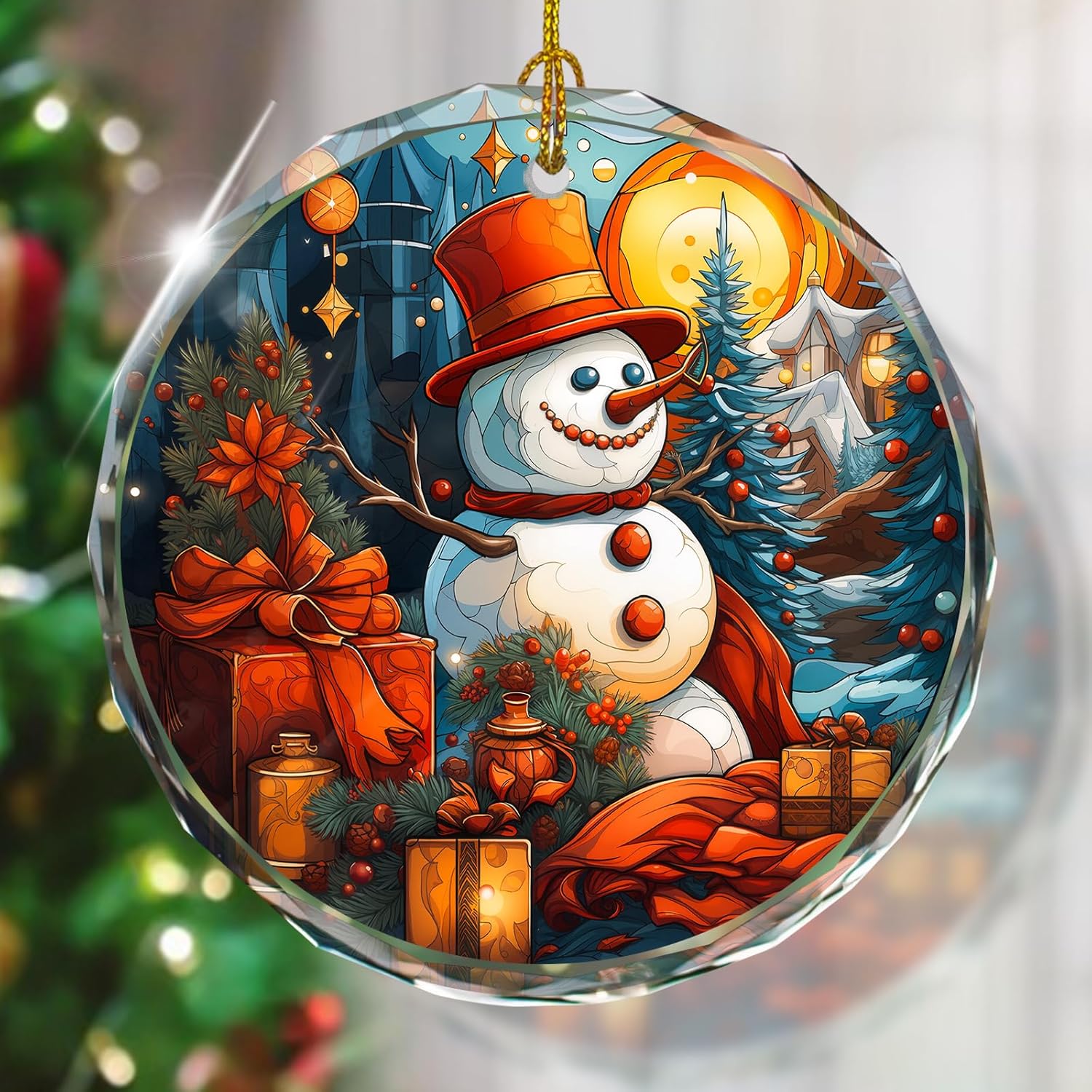 Stained Glass Snowman Ornament - Christmas Tree Decoration, Gift for Holidays