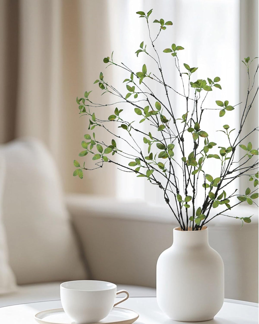 DuHouse 34" 5Pcs Artificial Ficus Branches Fake Greenery Stems Faux Eucalyptus Stems for Home Office Table Centerpieces Garden Vase Filler Decoration(Green)