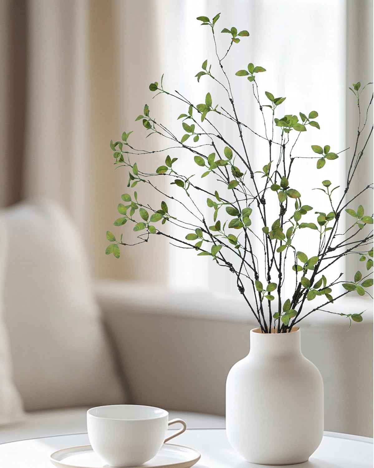 DuHouse 34" 5Pcs Artificial Ficus Branches Fake Greenery Stems Faux Eucalyptus Stems for Home Office Table Centerpieces Garden Vase Filler Decoration(Green)