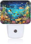 Colorful Underwater World Night Light for Kids, Fish and Coral LED Night Light Plug into Wall with Dusk to Dawn Sensor for Girls Boys Women Men Bedroom,Hallway,Kitchen,Bathroom,Stairs Decor