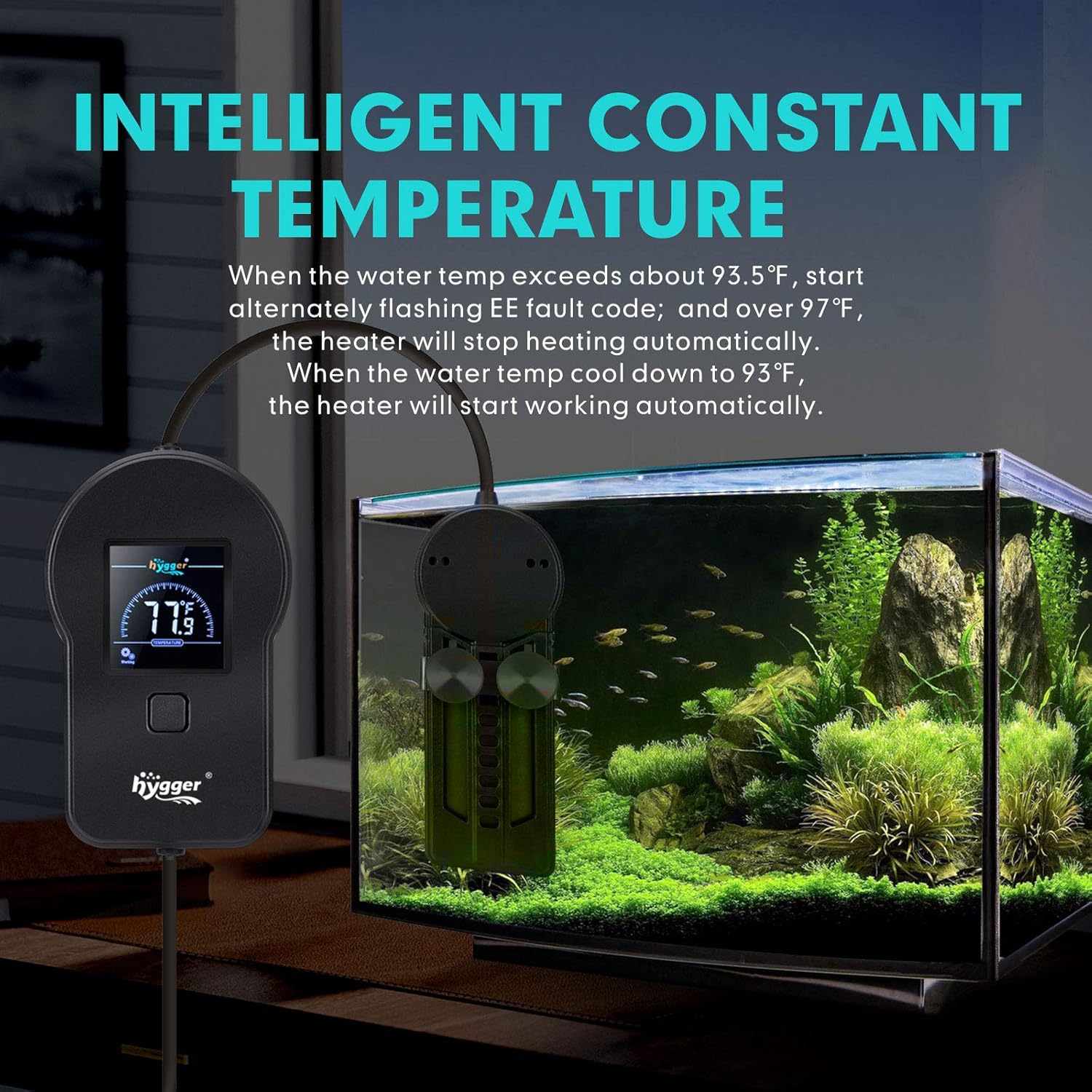 hygger 500W Aquarium Heater, Submersible Fish Tank Water Heater with External Color LED Digital Temperature Controller, Fast Heating for 60~120 Gallon