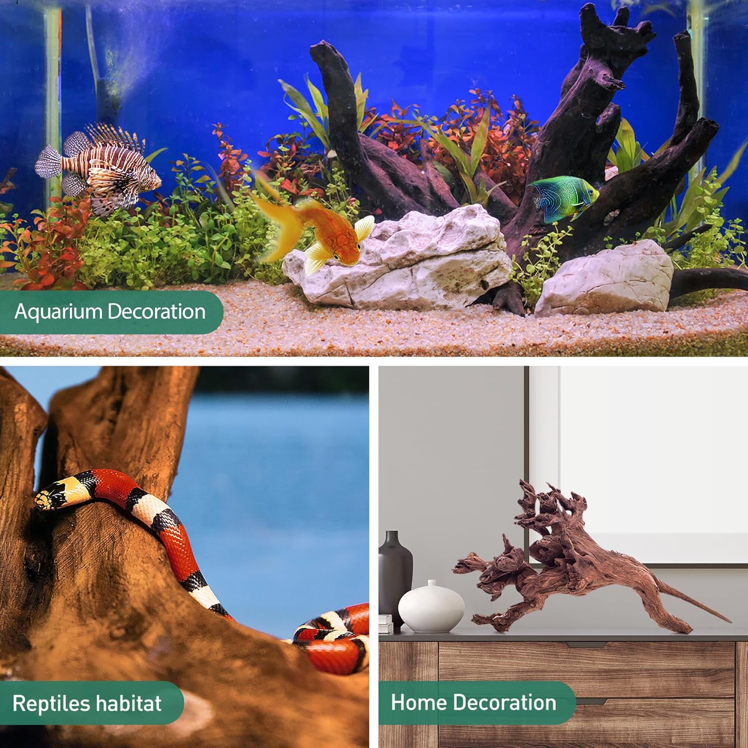 WDEFUN Natural Driftwood for Aquarium Decor, 1-Piece 13''-17'' Large Driftwood for Decorations on Fish Tank, Reptiles Bearded Dragon Accessories or Air Plants