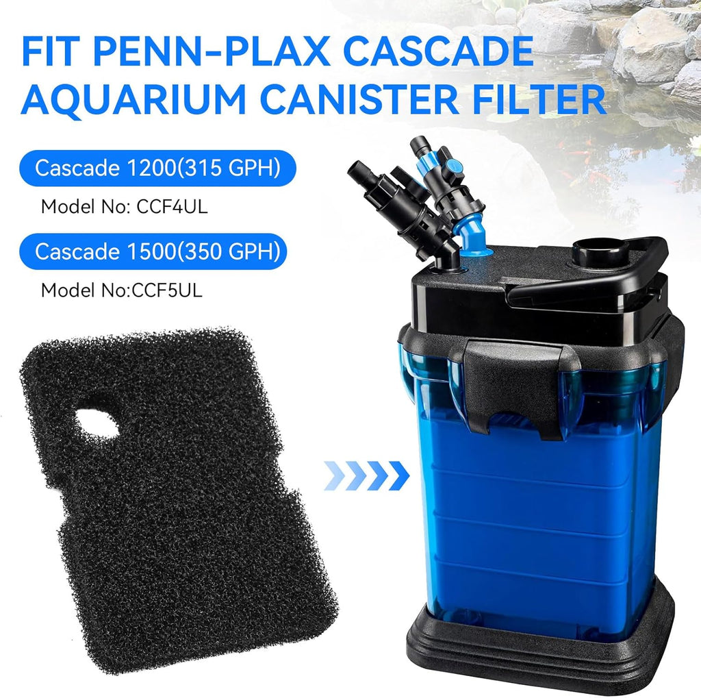 Canister Filter Media Replacement for Penn Plax Cascade 1200/1500 CCF4UL/CCF5UL Replacement Canisters Filters Bio Sponges for Aquariums Fish Tank Turtle Tank Filter Parts 2-Pack Black
