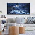 Navy Blue Wall Art - Ocean Canvas Lighthouse Painting Framed Coastal Wall Decor Artwork for Living Room,Stormy Seascape Picture for Bedroom,Office Decoration Size 20x40 inches