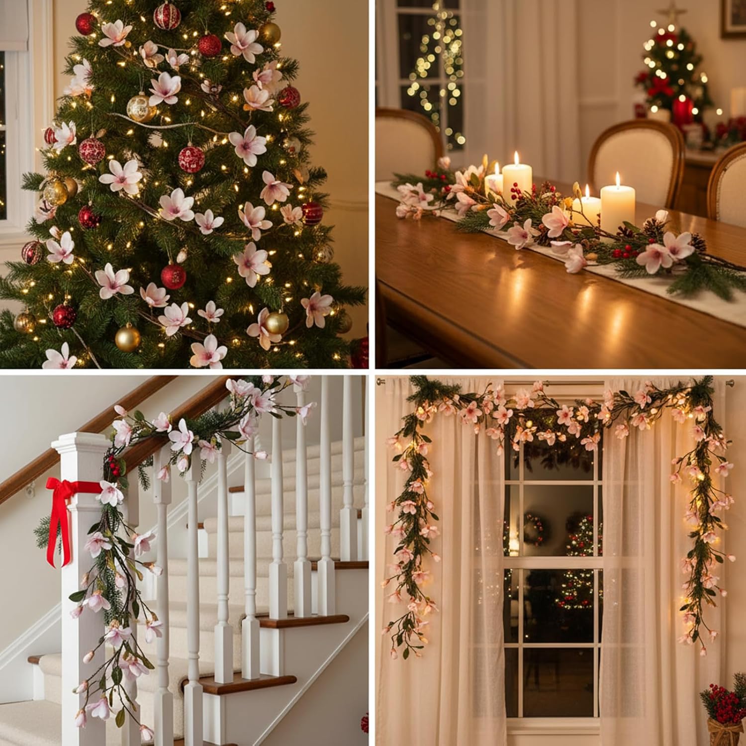 160cm/63inch Bendable Artificial Magnolia Flower Tree Branches Garland Orchid Door Hanging Floral Vines Wreath for Wedding Sign Arch Wall Backdrop Home Garden Mantel Decoration (Pink)