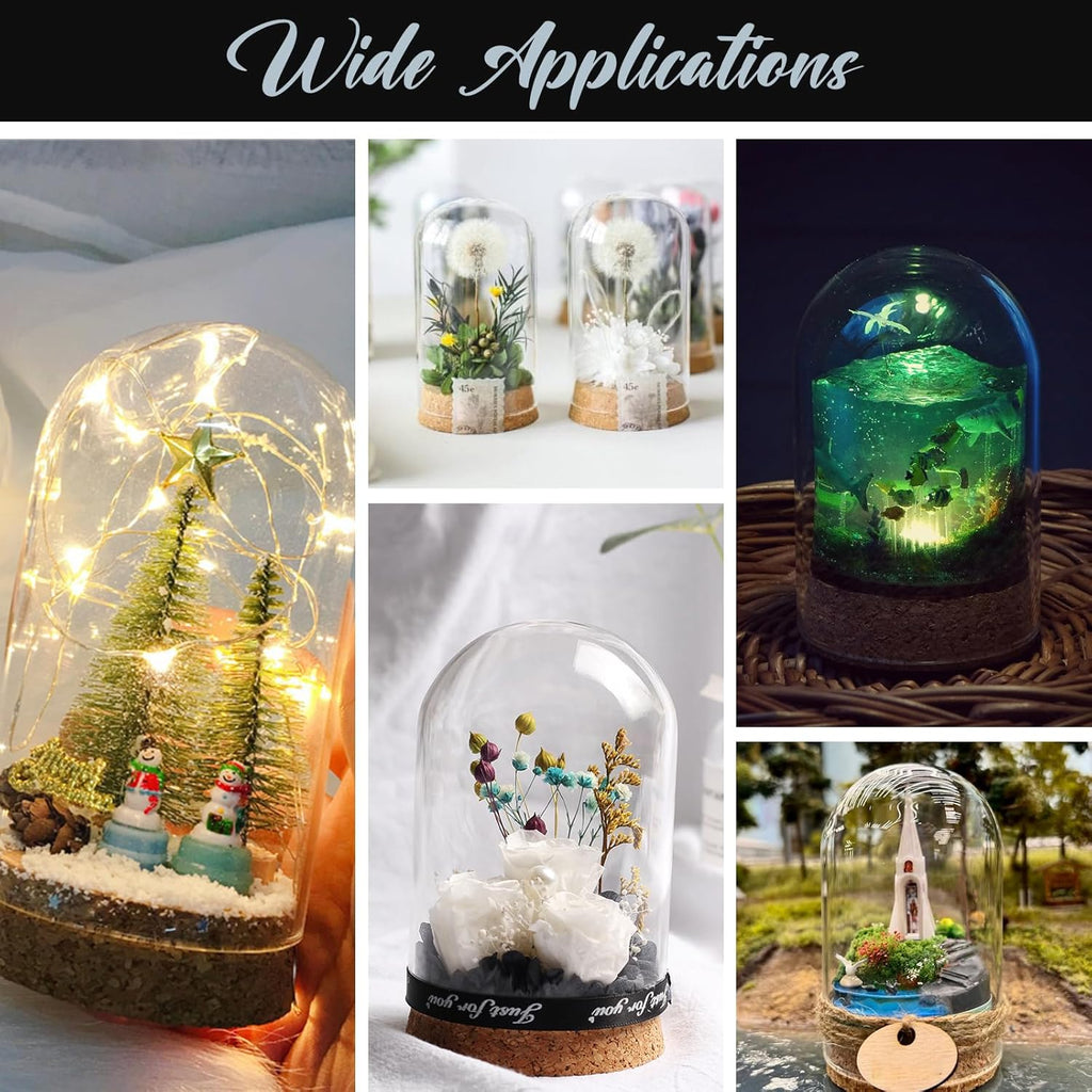 Cloche Glass Dome with Base - 5pcs Tabletop Centerpiece Bell Jar Showcase Terrarium Display Cover with Cork Base for Gold Rose Micro Landscape Flower Plant Preserved - 3. 9x2. 4in