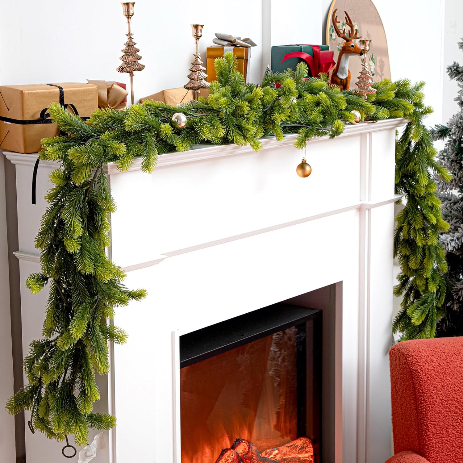 12 Pcs 5.6ft Artificial Christmas Garland Faux Spruce Pine Garlands Realistic Leaves Hanging Greenery Plant for Christmas Table Fireplace Wall Mantle Indoor Xmas Decor