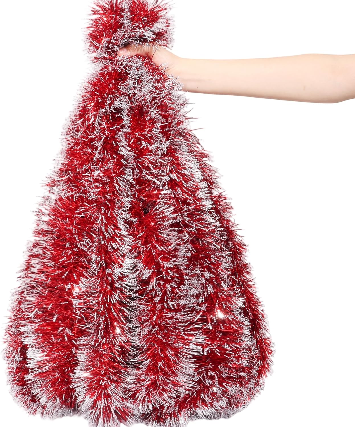50 Feet Red White Christmas Tinsel Garland Christmas Decorations, Thick Metallic Twist Shiny Hanging Tinsel Garlands for Xmas Tree Decor Stairs Mantle Fireplace Home Indoor Holiday Party Supplies