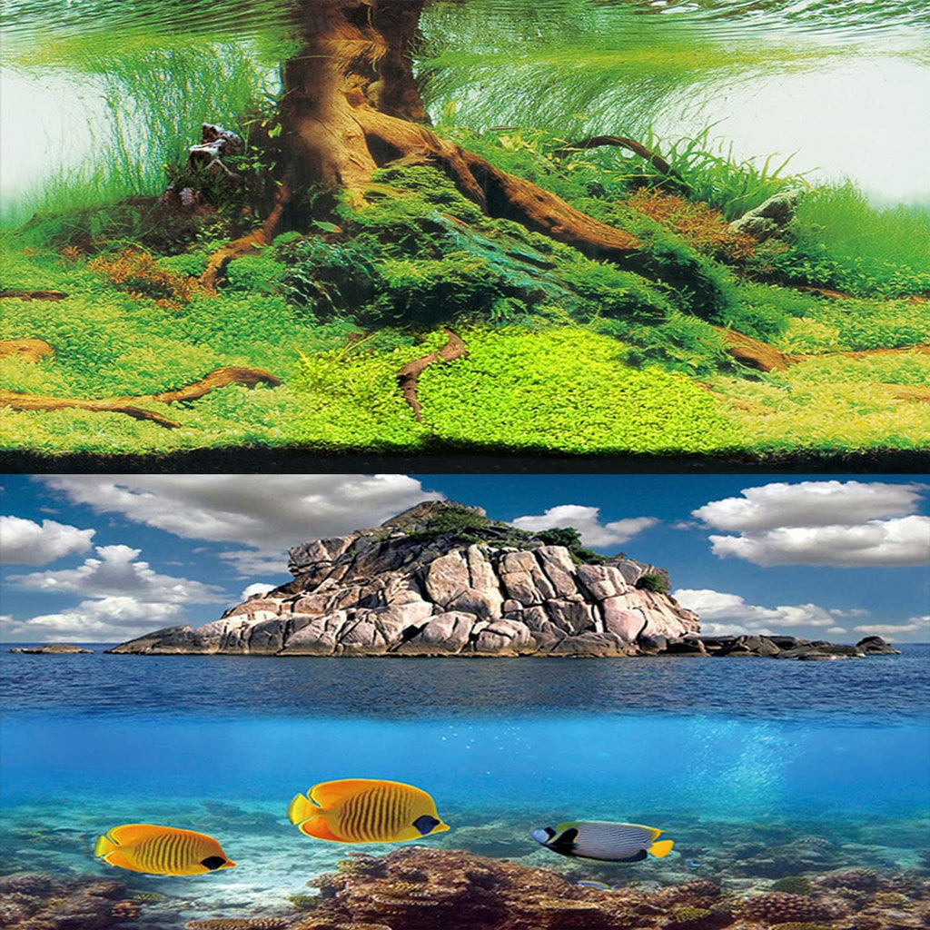 ELEBOX 3D Aquarium Background Double Sides Fish Tank Wallpaper Background Blue Sky Sea & Aquatic Plant Poster