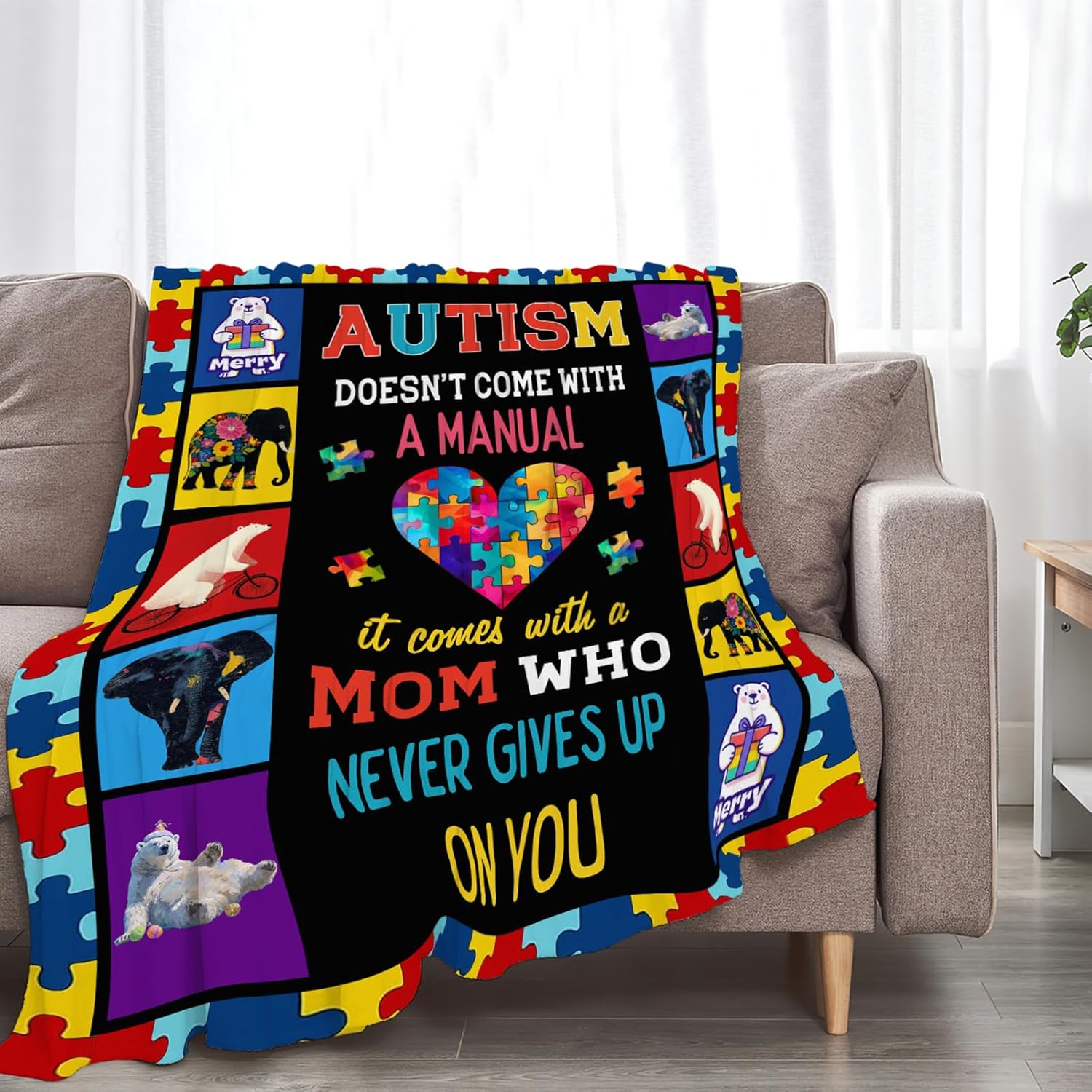 Autism Blanket Autism Awareness Throw Blankets Gifts for Girls Boys Kids Soft Cozy Fleece Plush for Couch Sofa Bed 80"x60"