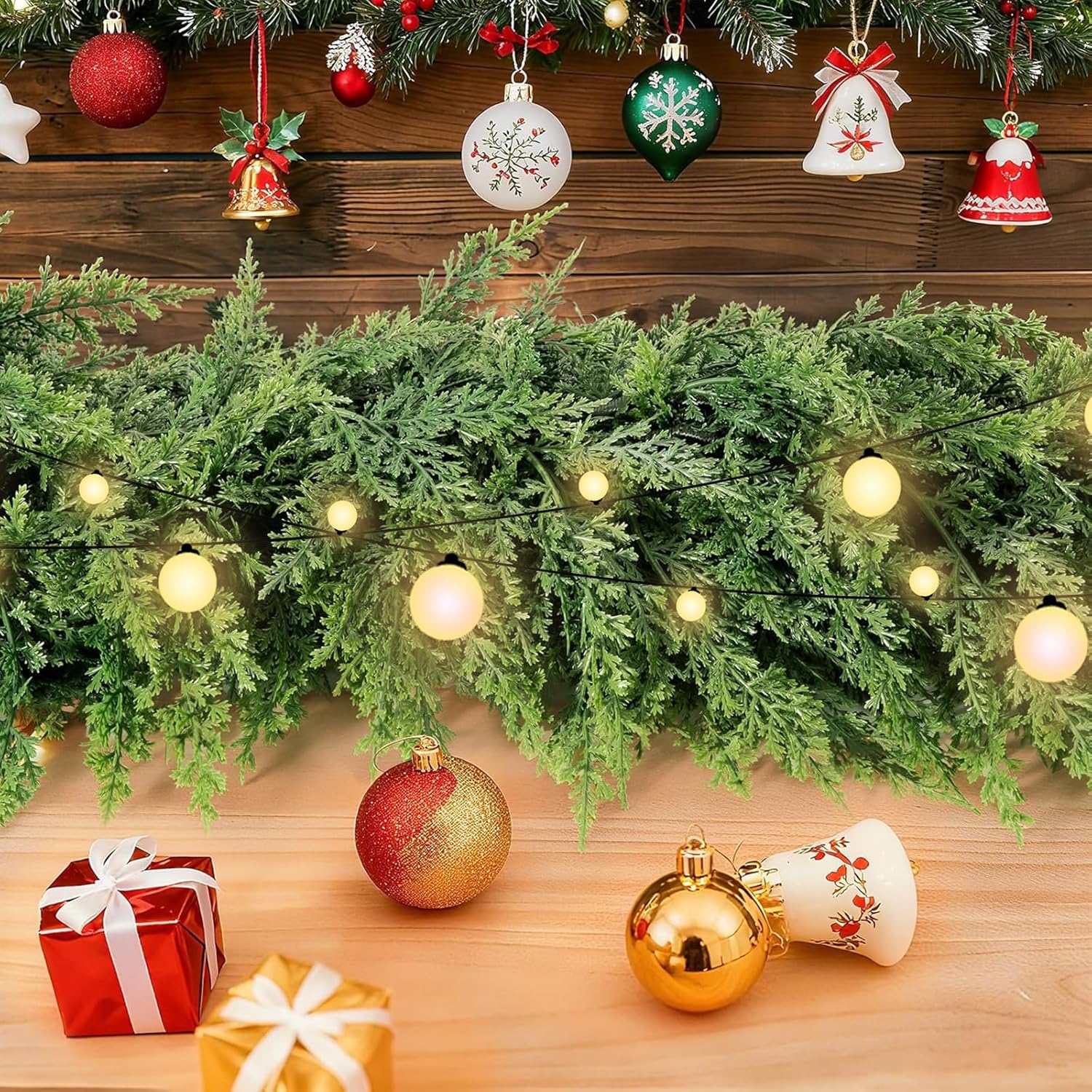 Christmas Garland Real Touch Cedar Garland Christmas Decorations 6 ft Soft and Lush Realistic Faux Pine Garlands for Mantle Table Stairs Door Doorframe Fireplace Indoor Outdoor Holiday Decorations