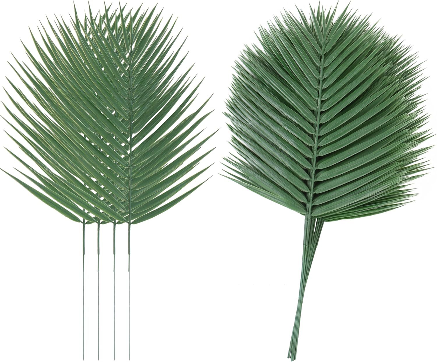 Abzo 20 Pcs Artificial Palm Leaves Stems Greenery Tropical Palm Leaves Faux Monstera Leaves Plant for Palm Sunday Flower Arrangement Home Kitchen Party Table Decor, Wedding Birthday Theme Parties.
