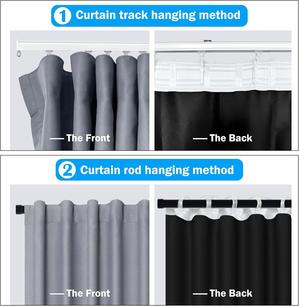 Room Divider Curtains Total Blackout Privacy Curtain Panel Room Thermal Insulated Noise Reduction Curtains for Bedroom Window Living Room Ceiling Track Curtain W 15 ft × H 9 ft Grey
