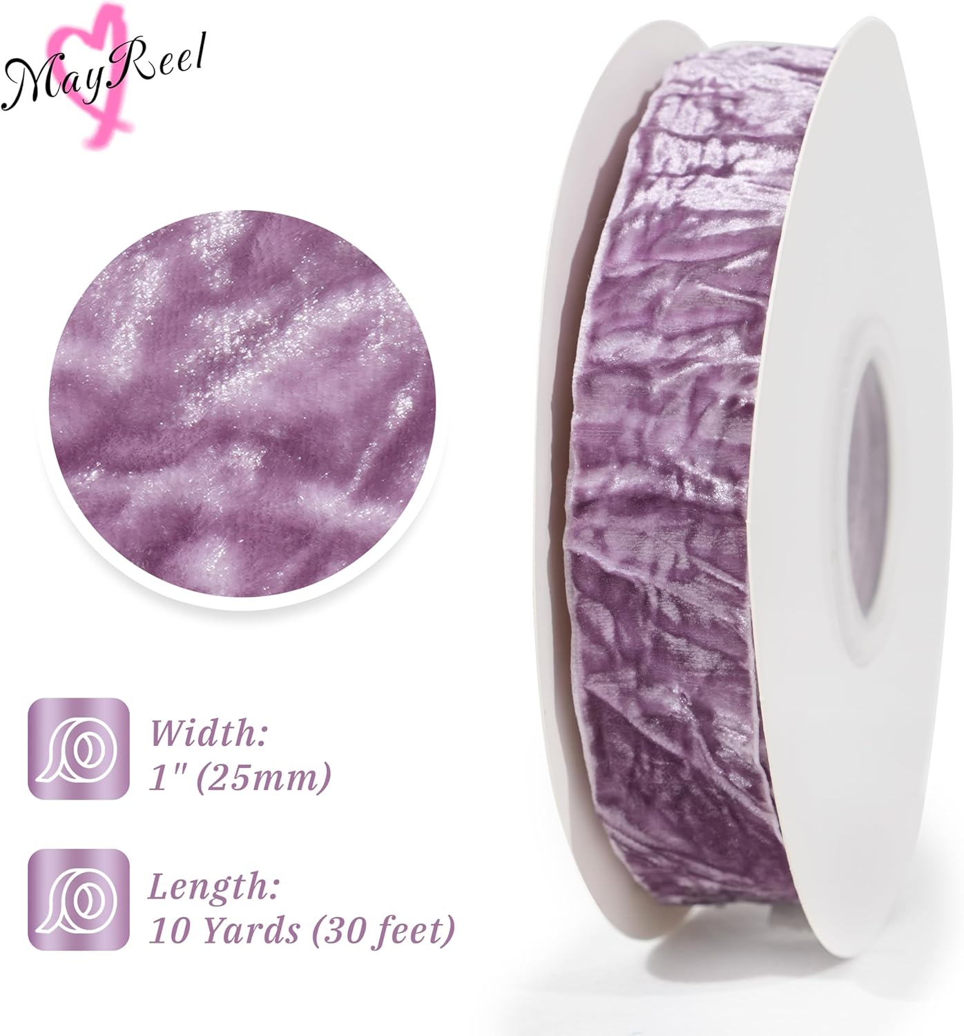 MAYREEL 1 Inch Dusty Purple Crushed Velvet Ribbon Lilac Vintage for Flower Bouquets Wedding Invitations Crafts Gift Wrapping Party Favor Boxes 10 Yards