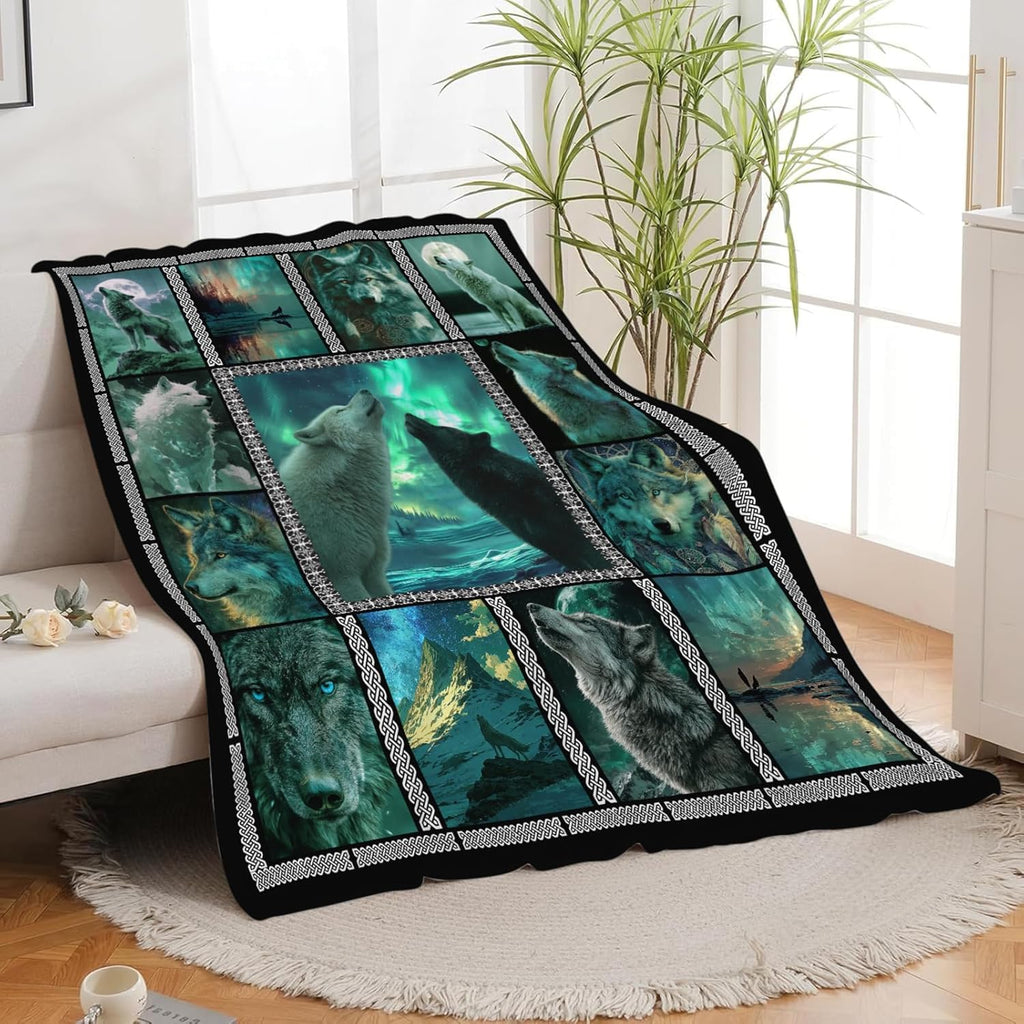 Wolf Throw Blanket Wolf Stuff Gifts for Kids Girls Boys Adults Women Men Soft Cozy Warm Plush Fluffy Fuzzy Fleece Blanket Decor 50''X60''