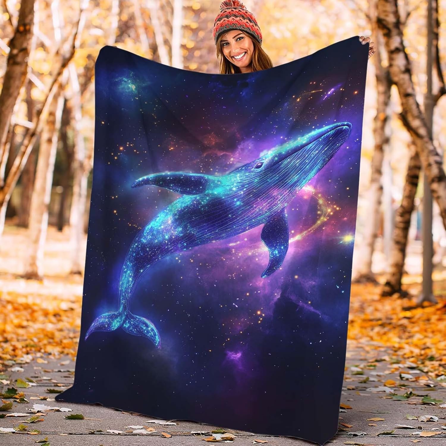 Whale Throw Blanket Universe Galaxy Whale Stuff Gifts for Kids Girls Boys Adults Women Man Soft Cozy Warm Plush Fluffy Fuzzy Fleece Blanket Decor 40''X50''