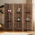 6 Panel Room Divider with Shelves Wood Privacy Screen Partition Room Dividers Folding Freestanding Room Screen Divider with Display Shelves for Home Office Studio Apartment, Dark Brown