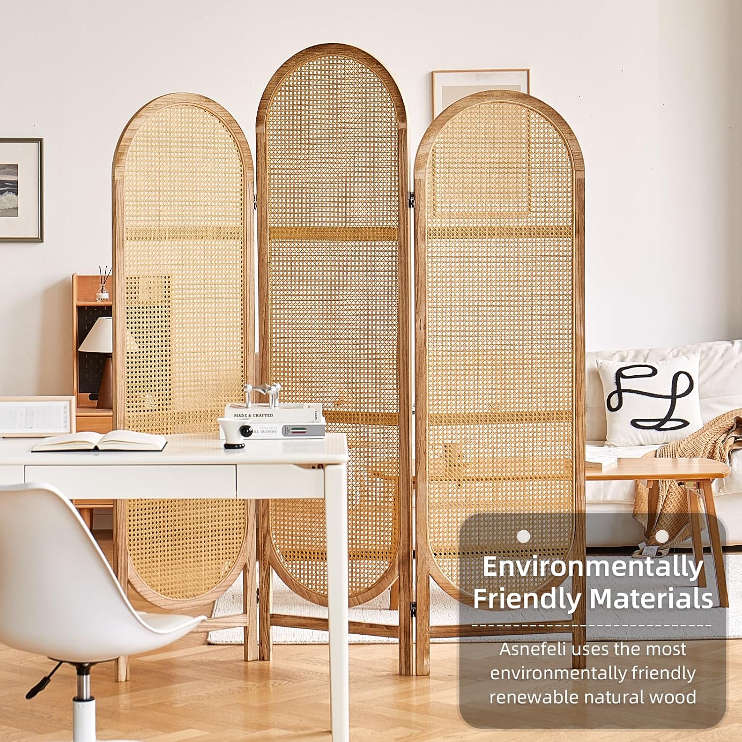 Room Divider 3 Panels, Hand-Woven Rattan Room Divider Wall, Foldable Wood Divider Screen, Creative Divider Wall, Folding Privacy Screens, Unique Design Privacy Divider Panel (Natural)
