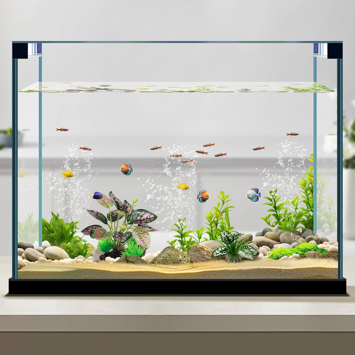 Reptile Artificial Plants, Terrarium Plants Decorations Supplies, Aquarium Fish Tank Plant, Amphibian Habitat Hideout Tank Accessories (M Set-2pcs/A)