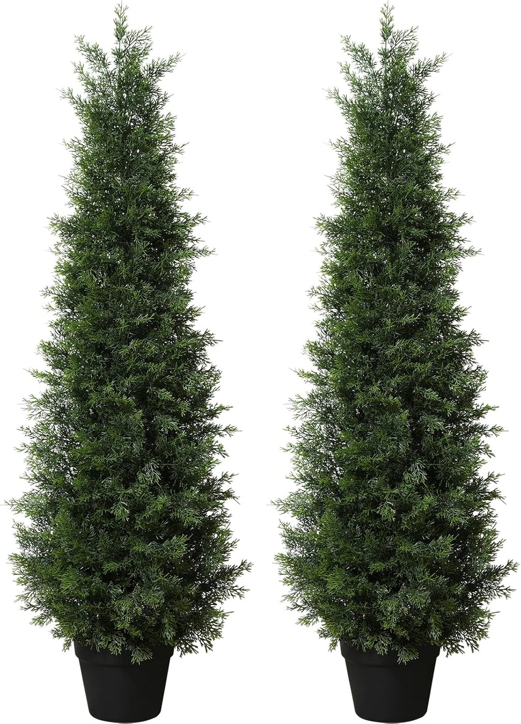 LOMANTO Outdoor Artificial Topiary Cedar Tree 4Ft UV Rated Potted Plants 2Pack Fake Tree for Porch Decor Faux Pine Plant for Perfect Housewarming Gift