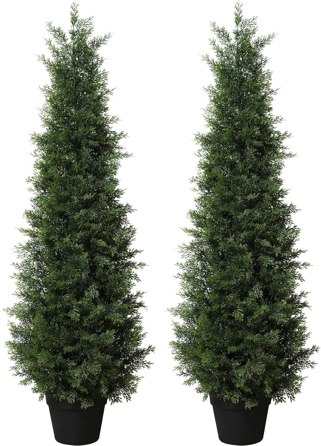 LOMANTO Outdoor Artificial Topiary Cedar Tree 4Ft UV Rated Potted Plants 2Pack Fake Tree for Porch Decor Faux Pine Plant for Perfect Housewarming Gift