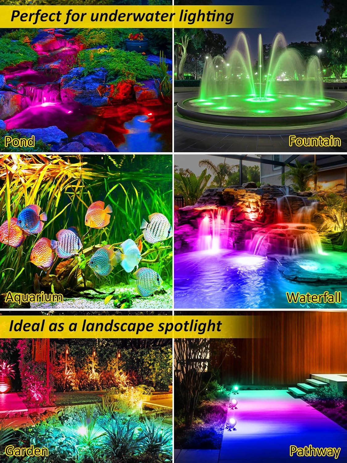T-SUN Pond Lights LED Underwater 16 Colors with Timer Remote Control IP68 Waterproof Dimmable Submersible Fountain Lights Outdoor Spotlight for Fish Pond Garden Yard Aquarium Pool