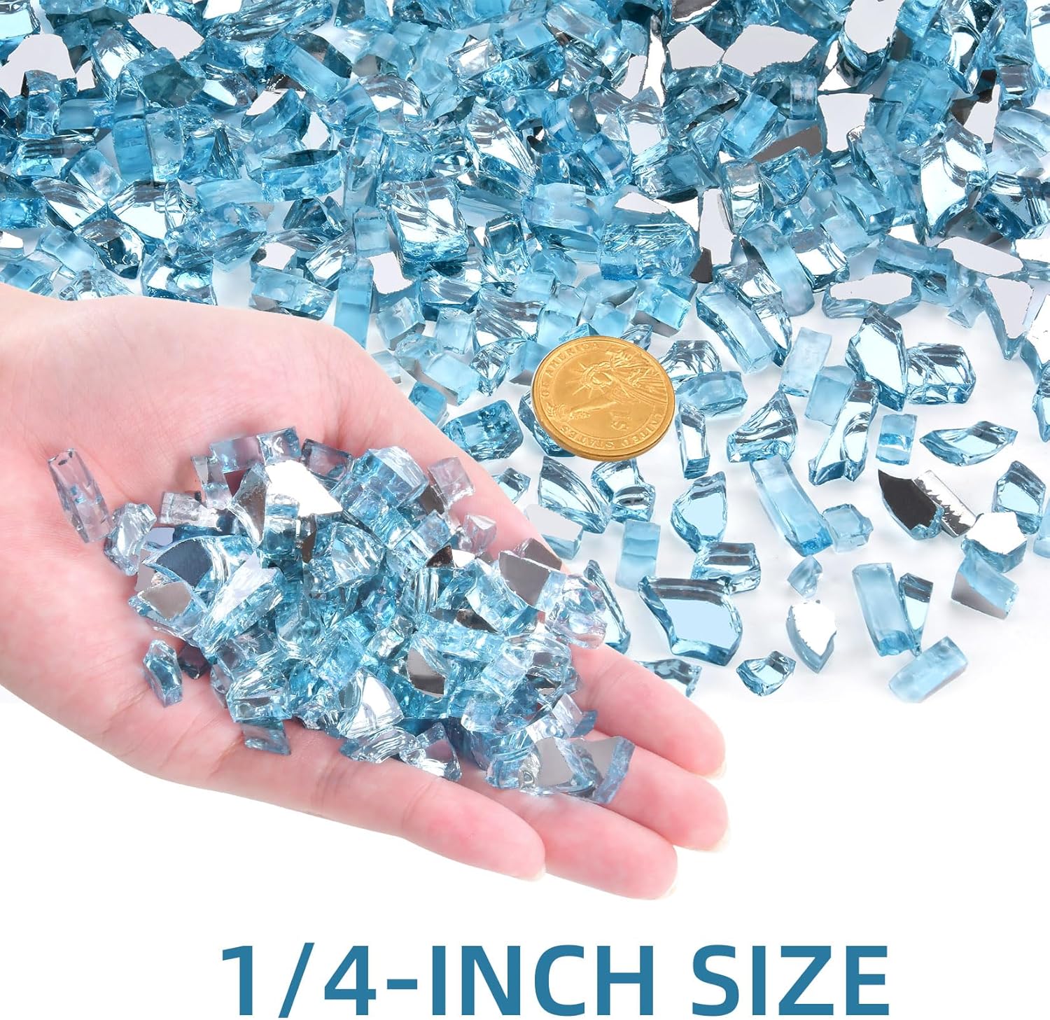 GasSaf 1/4 Inch Fire Glass Reflective Tempered Fireglass Cut Crushed FireGlass for Fire Pit, Fireplace, Replaces Existing Gas Logs & Lava Rocks (10 Pound)(Caribbean Blue)