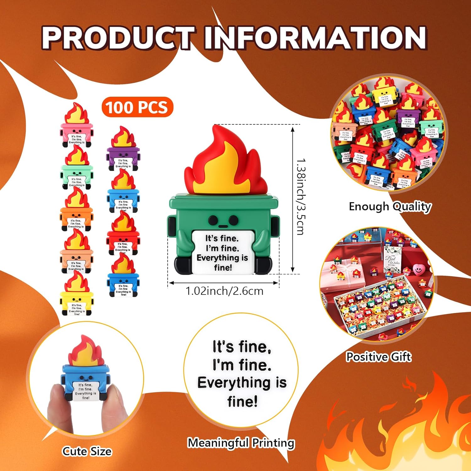 Gejoy 100 Pcs Mini Rubber Dumpster Toys Positive Mini Dumpster Figures to Hide It's Fine Gifts Decorations and Encouragement Birthday Motivational Gifts for Colleague Staff Teacher