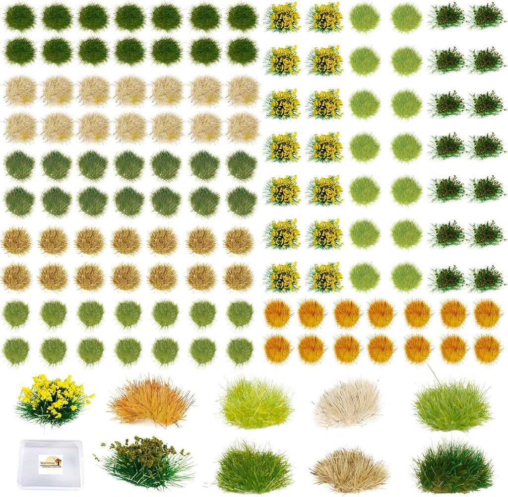 Warmtree 126 Pcs Static Grass Bushy Tufts Lowland Shrubs Tuft Terrain Model Kit for Train Landscape Railroad Scenery Sand Military Layout Model Miniature Bases and Dioramas