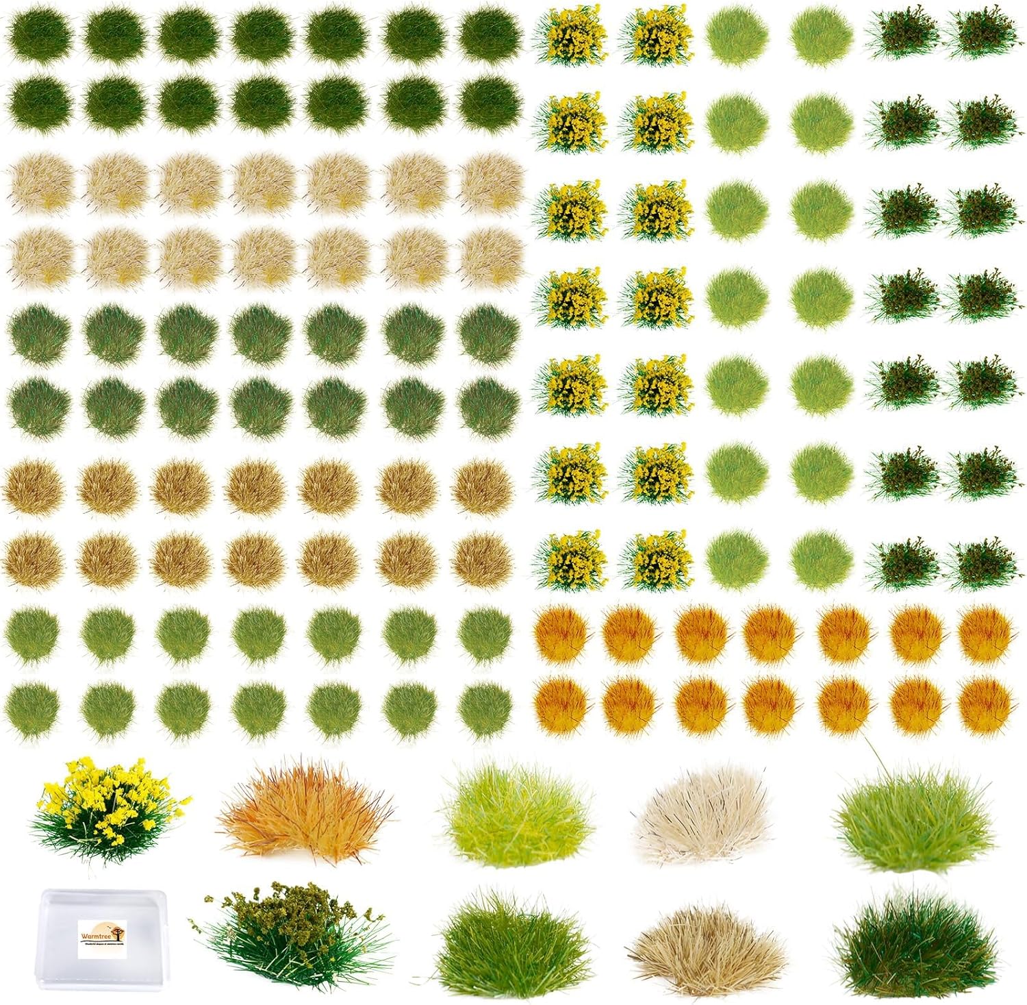 Warmtree 126 Pcs Static Grass Bushy Tufts Lowland Shrubs Tuft Terrain Model Kit for Train Landscape Railroad Scenery Sand Military Layout Model Miniature Bases and Dioramas