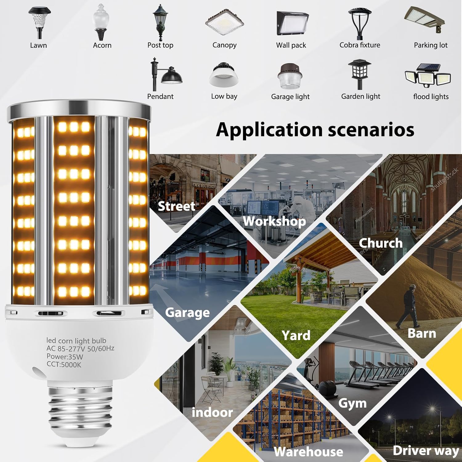 35W 6 pack LED Corn Light Bulb 3000K,(300W Equivalent ) Commercial Grade warm white E26/E39 5000LM Medium Mogul Base LED Lamp,Large Area Lights For Outdoor Indoor Garage Warehouse Factory Bay Light