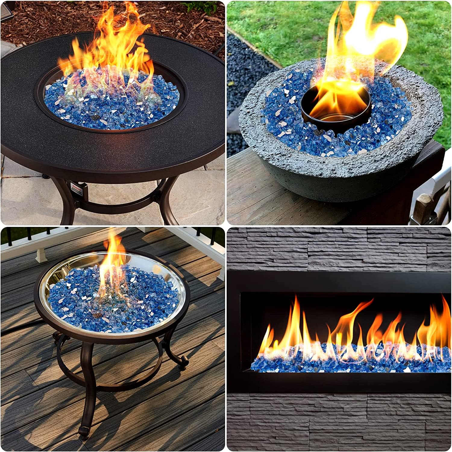 Onlyfire 10 pounds Fire Glass for Propane Fire Pit and Gas Fireplace, 1/4 Inch Reflective Firepit Glass Rocks for Fire Pit Table and Fire Bowl, High Luster Pacific Blue