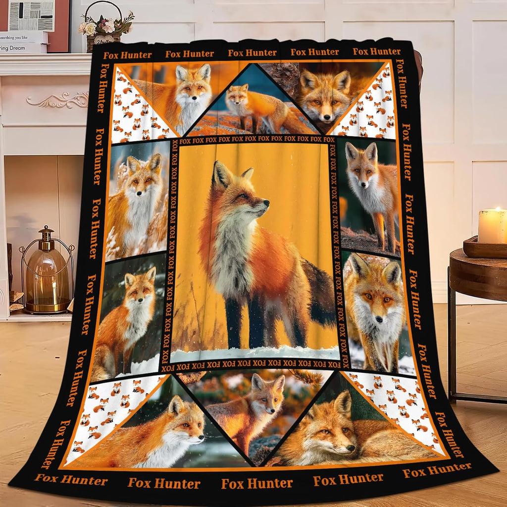 Fox Throw Blanket Orange Fox Stuff Gifts for Kids Girls Boys Adults Women Men Soft Cozy Warm Plush Fluffy Fuzzy Fleece Blanket Decor 60''X80''