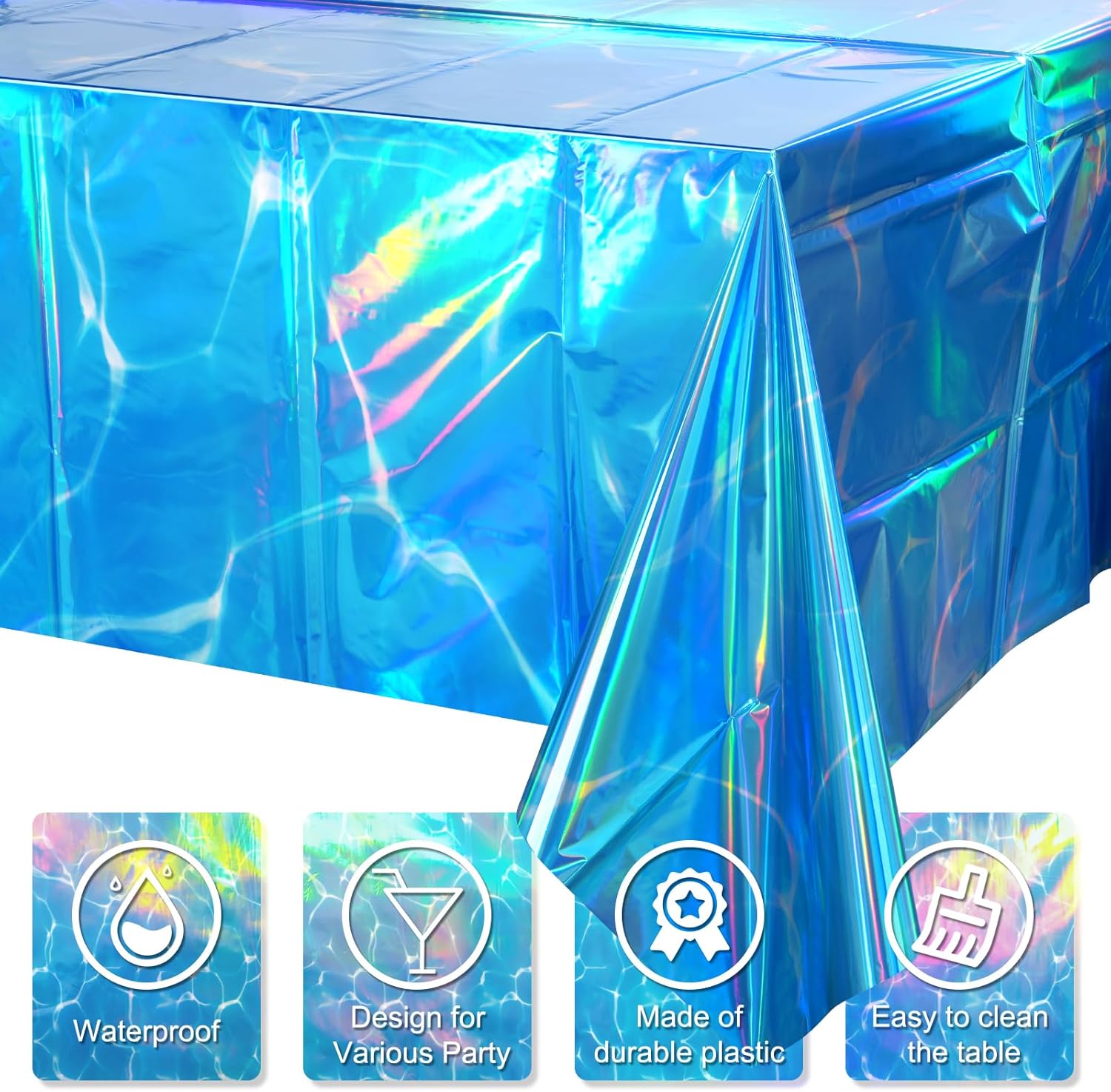 6 Pack Ocean Tablecloths Iridescent Plastic Disposable Table Cloth Rectangle Water Wave Table Covers for Under Sea Ocean Pool Beach Party Decorations, 54 x 108Inch
