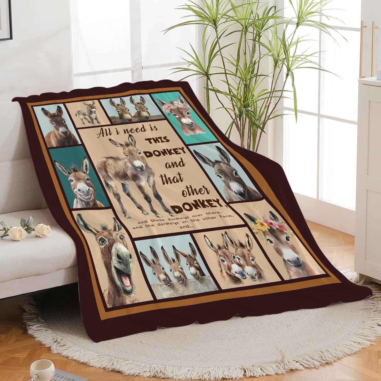 Donkey Blanket Donkeys Throw Blanket Flannel Stuff Merch Cozy Decor Fleece Plush Fuzzy Warm Soft Lightweight Bedding Gifts for Lover Girls Women Men Boy Couch Sofa 50"X40"