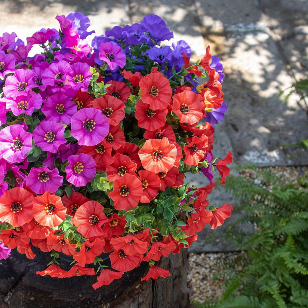 Artificial Flowers for Outdoors,UV Resistant Artificial Outdoor Flowers,Not-Fading Faux Flowers for Outdoor Planters for Front Door Porch Yard Patio Garden Home Decor,12 Bundles Mix 3 Colors