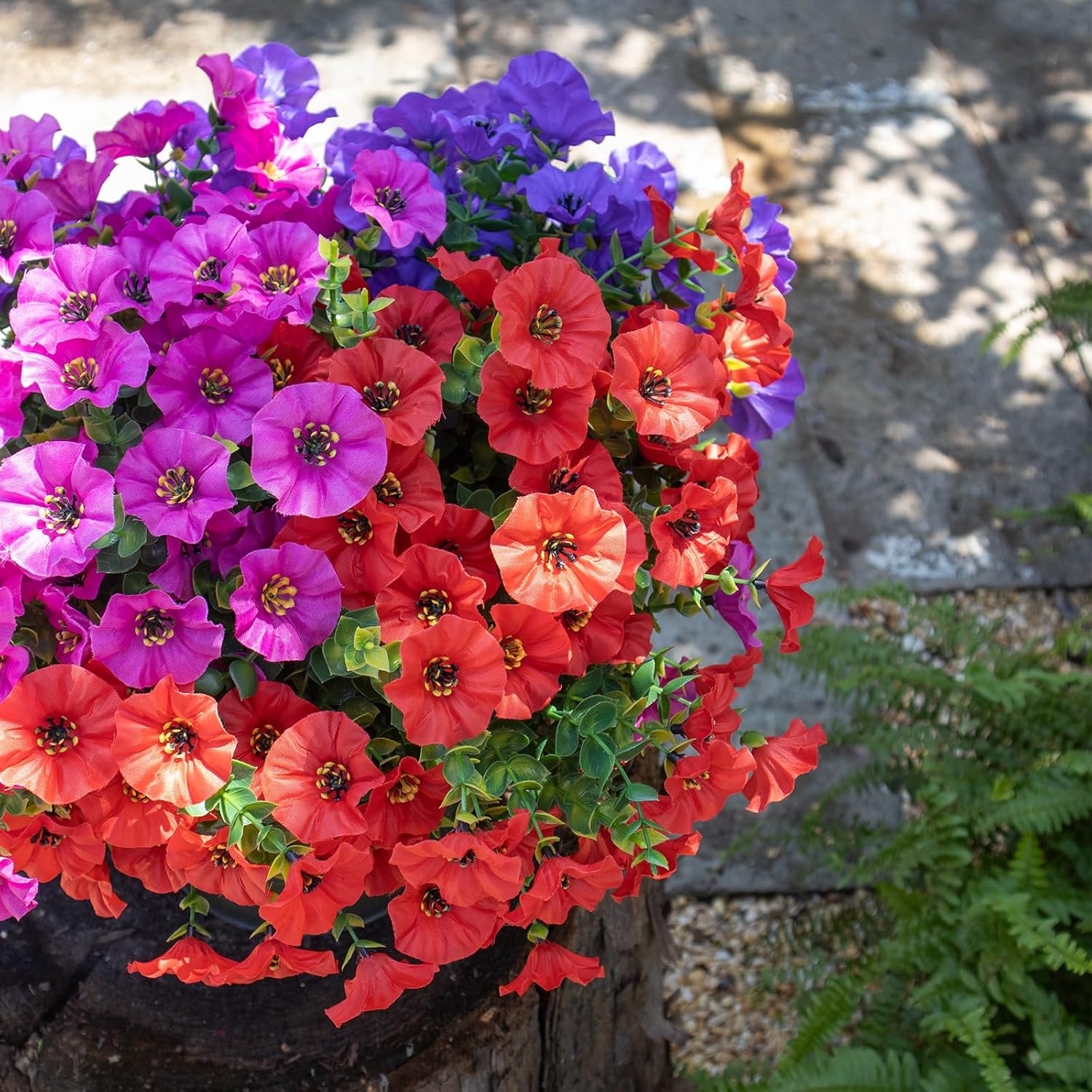 Artificial Flowers for Outdoors,UV Resistant Artificial Outdoor Flowers,Not-Fading Faux Flowers for Outdoor Planters for Front Door Porch Yard Patio Garden Home Decor,12 Bundles Mix 3 Colors