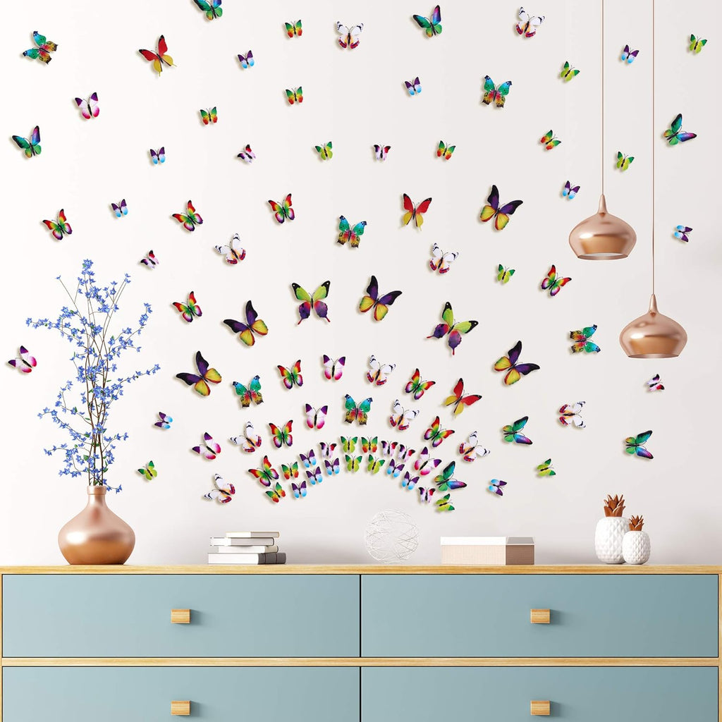 LiveGallery 72 PCS 6 Colors Removable 3D DIY Beautiful Butterfly Wall Decals Colorful Butterflies Art Decor Wall Stickers Murals for Kids Baby Boy Girls Bedroom Classroom Offices (Rainbow)