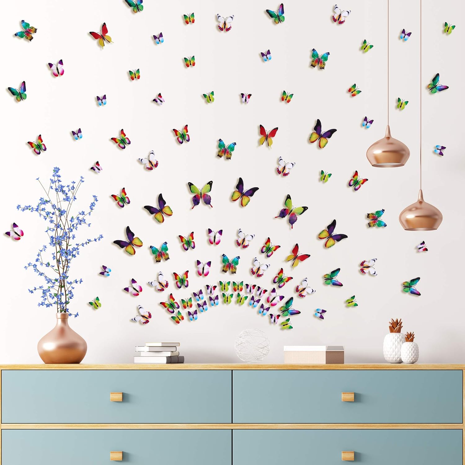 LiveGallery 72 PCS 6 Colors Removable 3D DIY Beautiful Butterfly Wall Decals Colorful Butterflies Art Decor Wall Stickers Murals for Kids Baby Boy Girls Bedroom Classroom Offices (Rainbow)