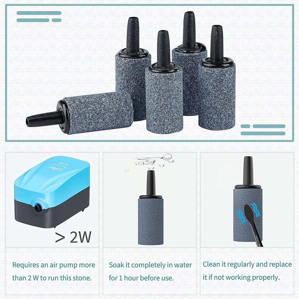 Pawfly Aquarium 1 Inch Air Stone Cylinder Grey Bubble Diffuser Oxygen Aerator Stone for Nano Air Pumps Small Buckets and Fish Tanks, 50 Pack