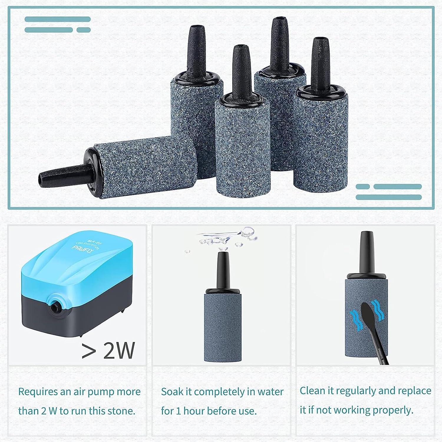 Pawfly Aquarium 1 Inch Air Stone Cylinder Grey Bubble Diffuser Oxygen Aerator Stone for Nano Air Pumps Small Buckets and Fish Tanks,20 Pack