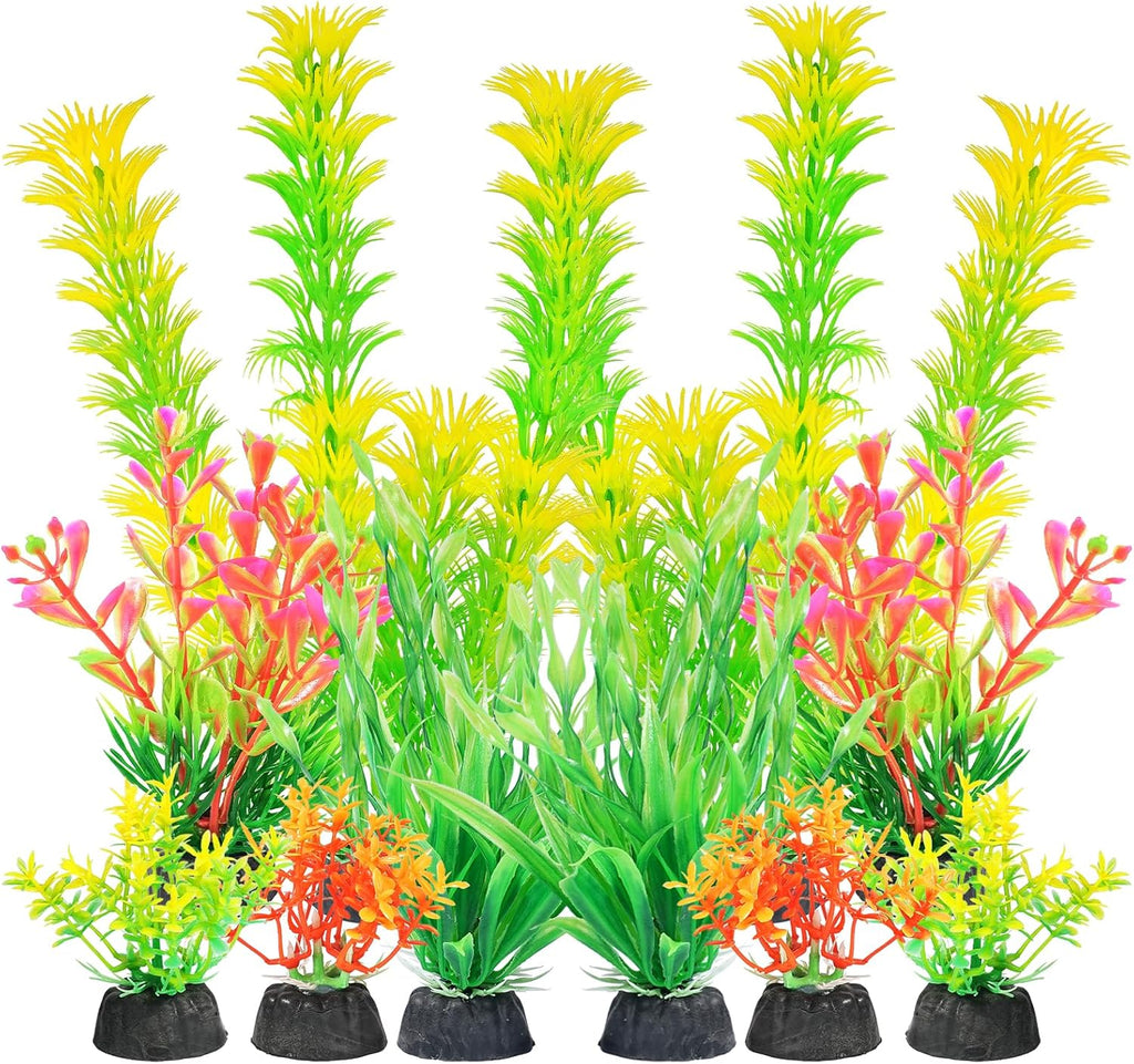 AQUANEAT Artificial Fish Tank Plants, Aquarium Decorations, Yellow Plastic Accessories, 10pcs