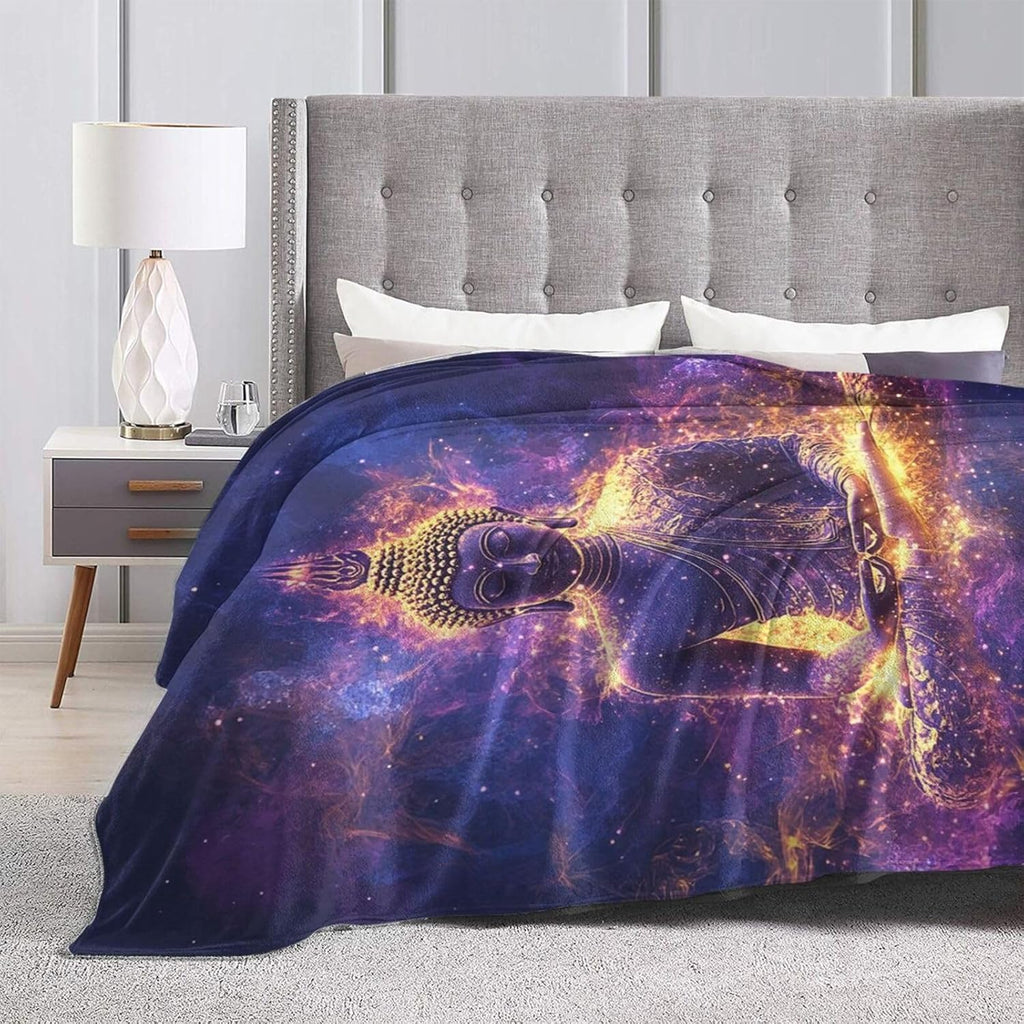 Buddha Statues Blanket Buddha Zen Throw Blanket Purple Flannel Stuff Merch Cozy Decor Fleece Plush Fuzzy Warm Soft Lightweight Bedding Gifts for Lover Girls Women Men Boy Couch Sofa 80"X60"